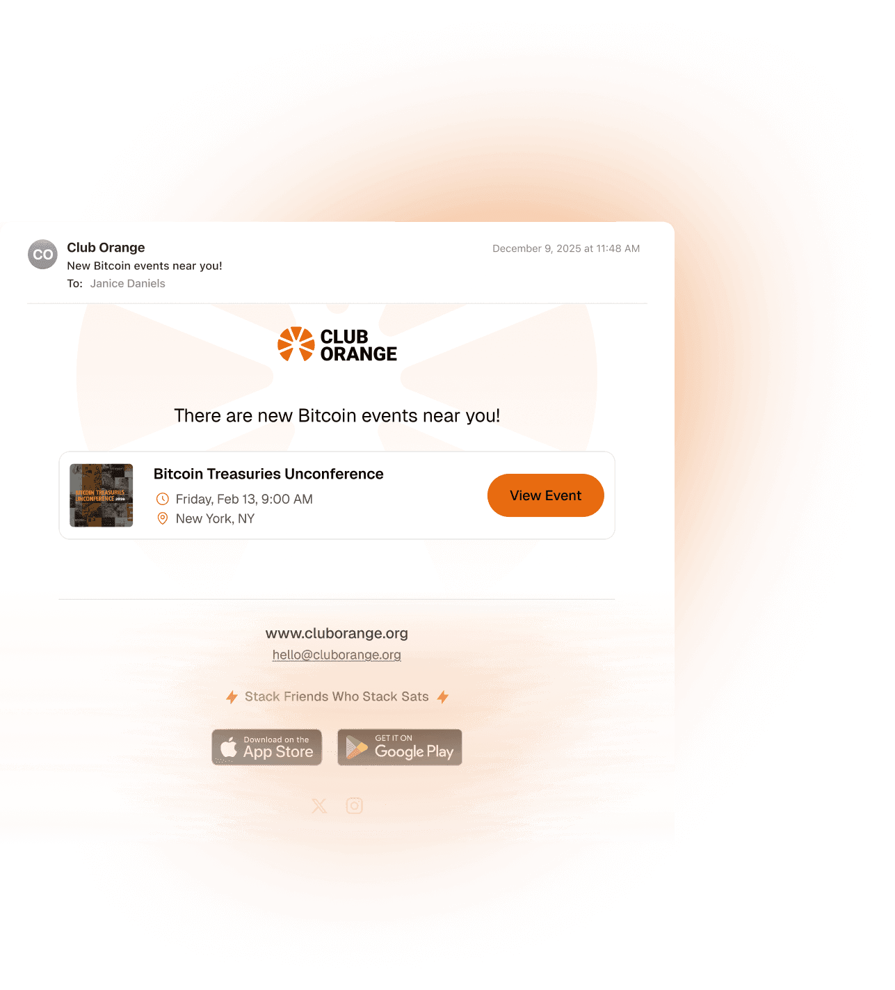Email notifications to nearby Bitcoiners