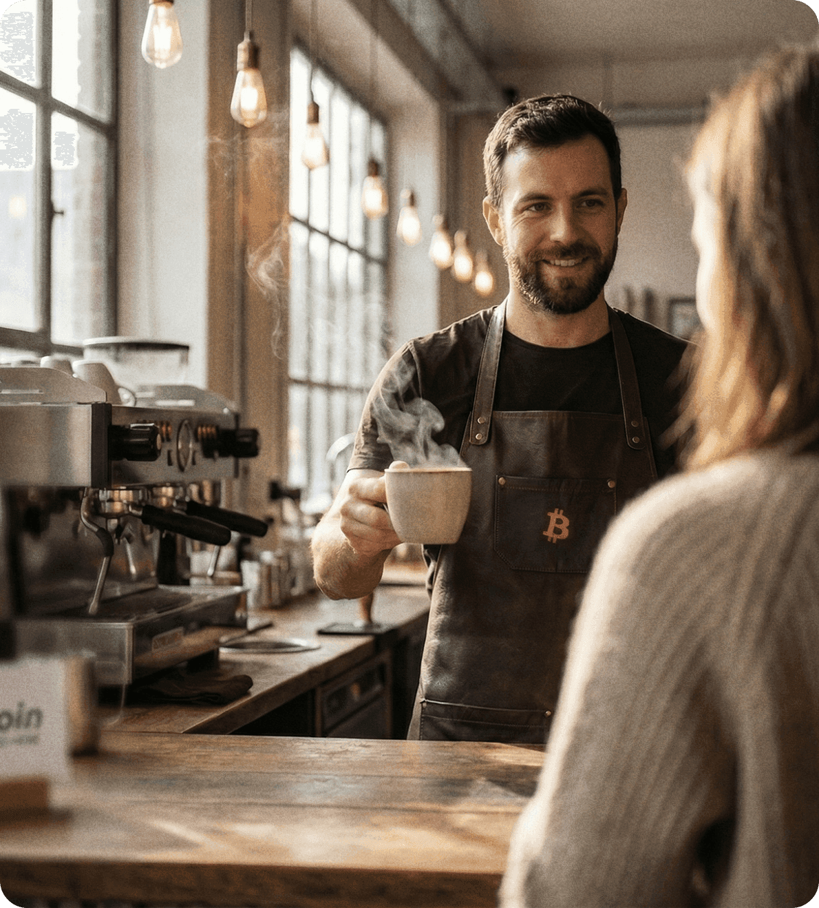 Bitcoin-accepting merchant and customers
